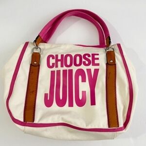 Rare 'CHOOSE JUICY' Y2K Varsity Hot Pink and Cream Tote Bag With Leather Detail